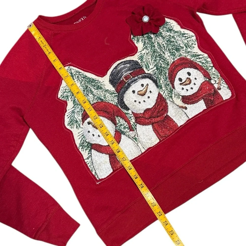 Upcycled Snowman Sweatshirt with Floral Detail - Picture 10 of 12